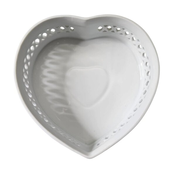 Vintage Porcelain Heart Large Trinket Gift Box White Lace Lattice - Picture 5 of 8